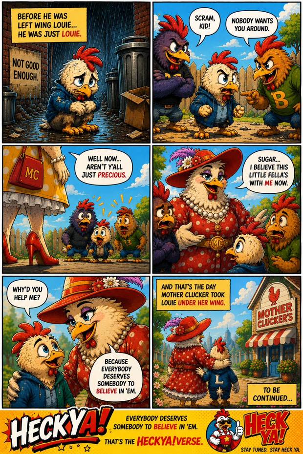 Comic: how Mother Clucker took Louie under her wing