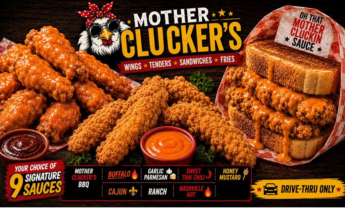 Wings, tenders and chicken sandwich from Mother Clucker's